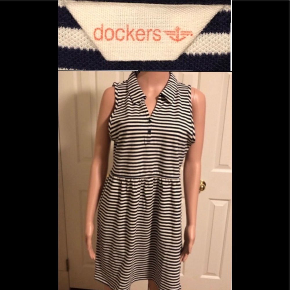 NWT Docker’s Women’s Petite L Blue/Cream Dress